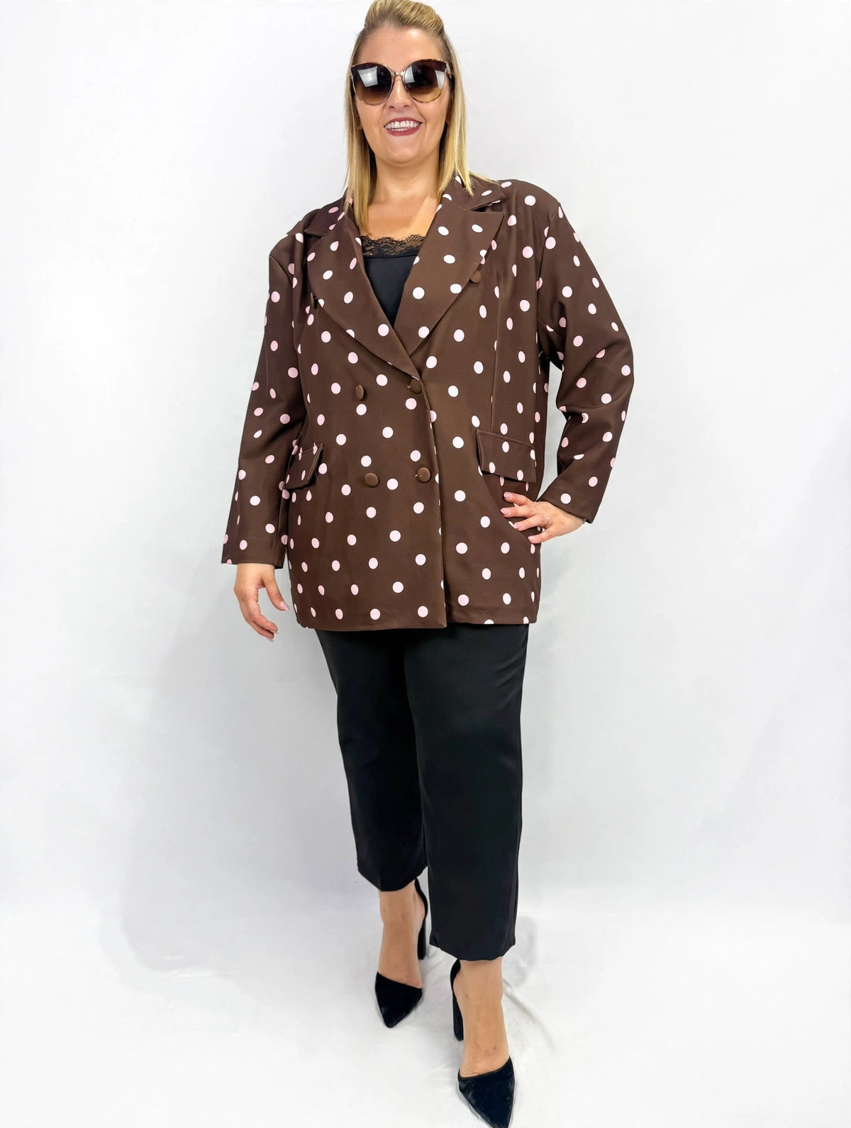 Blazer curvy a pois rosa